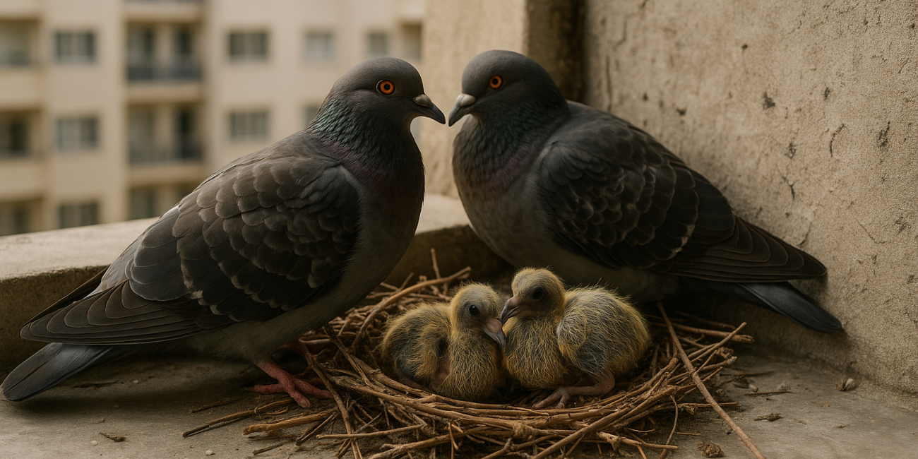 nido di piccioni sul balcone