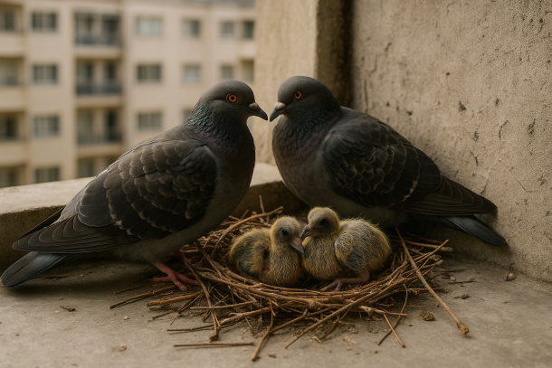 Nido di piccioni sul balcone: guida pratica (pulcini, rimozione, pulizia)